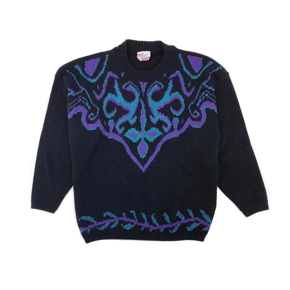 80s black crewneck sweater 1980s vintage